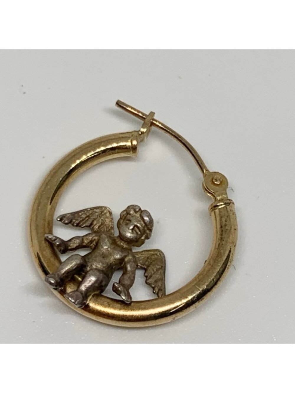 Vintage 14k gold Angel Hoop Earrings 925 sterling silver angels PBDesign - Picture 3 of 7